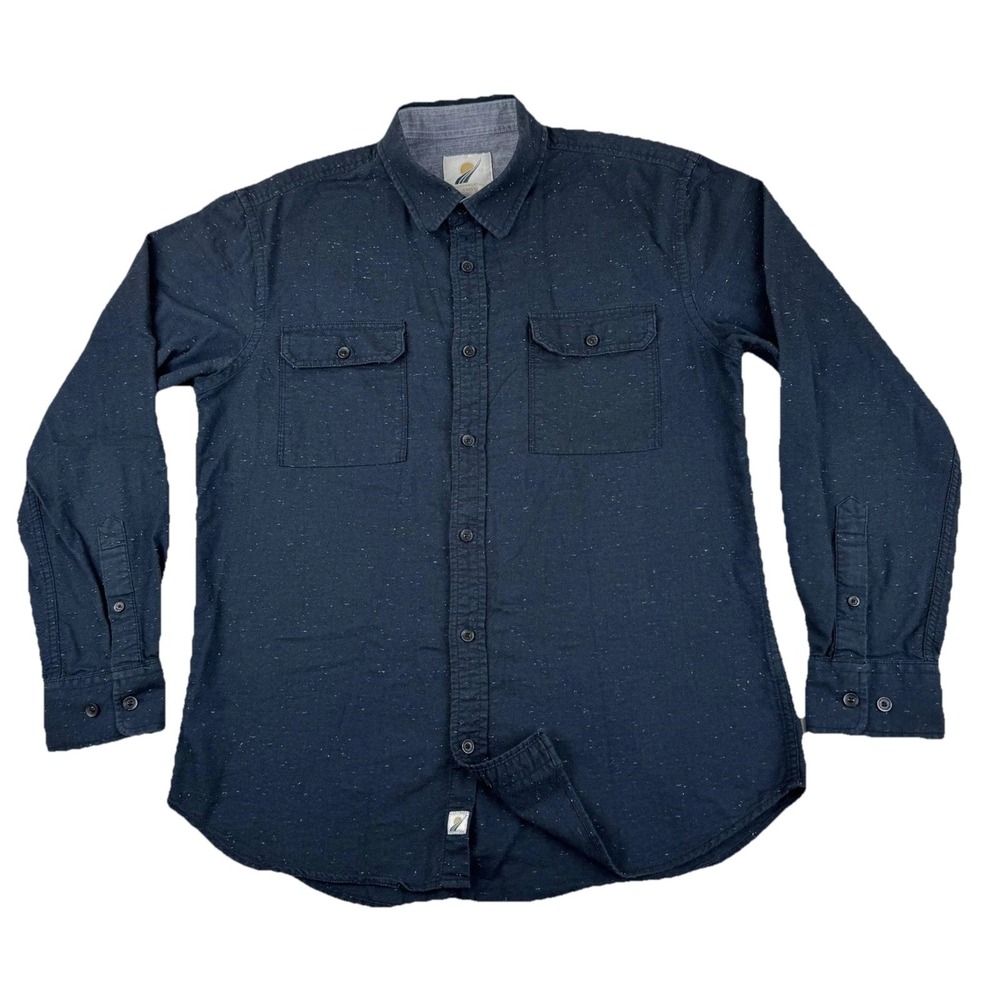 Fundamental Coast Button Down Shirt Mens Medium Navy Blue Flecked Long Sleeve